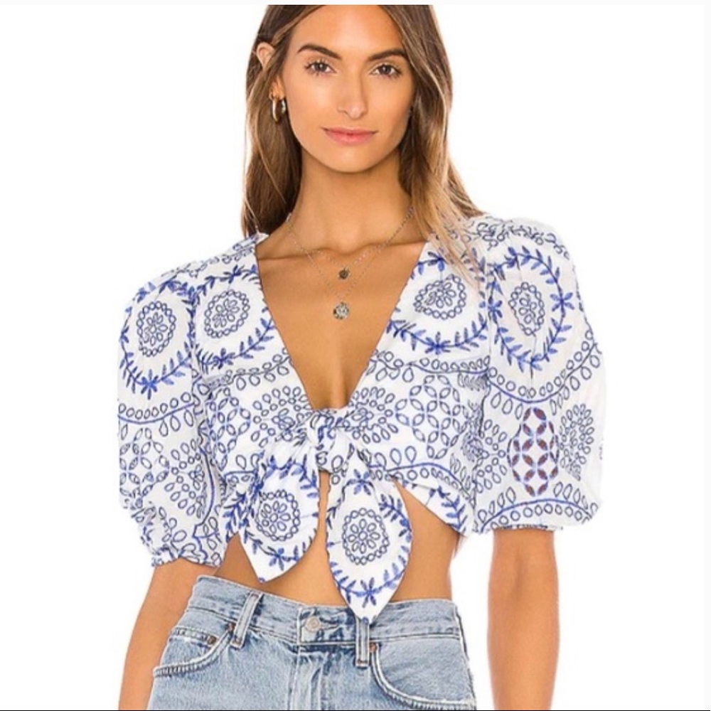 Lovers and Friends Sullie Top in White & Blue